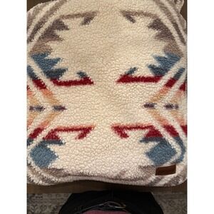 Pendleton Harding Sherpa Fleece King Size Cream Blue Red Southwestern 112x90"